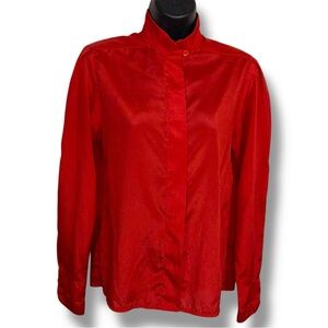 Vintage Small Patty Woodard Red Blouse Long Sleeve Button Up Retro Satin